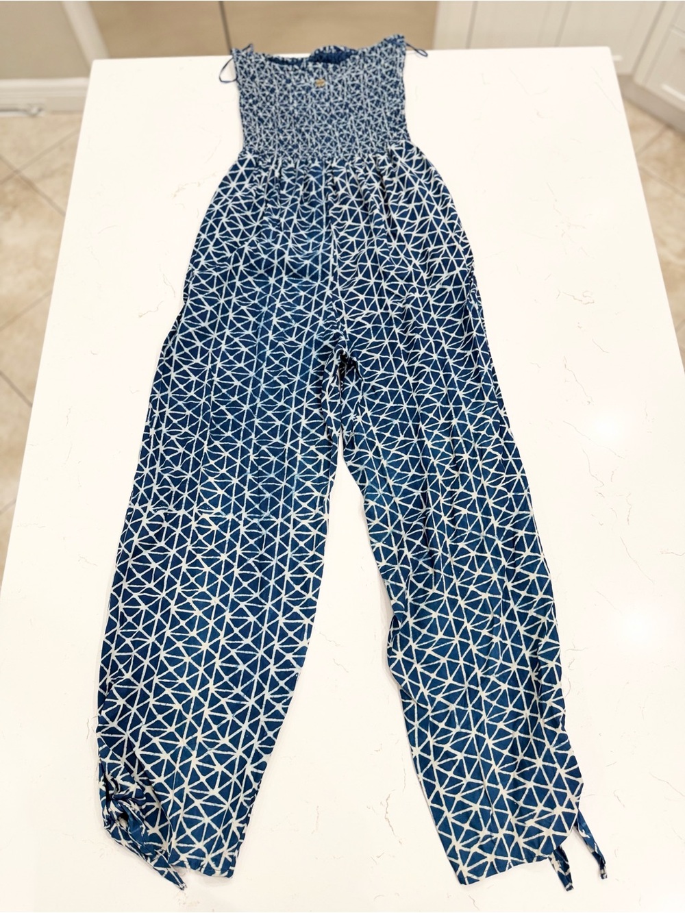 Rip Curl Blue & White Smocked Wide Leg Jumpsuit Coastal - Picture 5 of 9